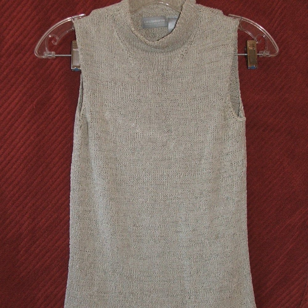 LIZ CLAIBORNE Tan Sleeveless SILK Blend Top Petite Small (Y6)